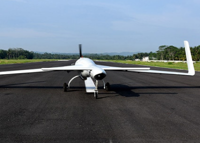 AU-450 Banshee UAV drone on runway