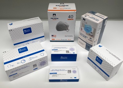 Asteri branded rapid results COVID tests and face masks