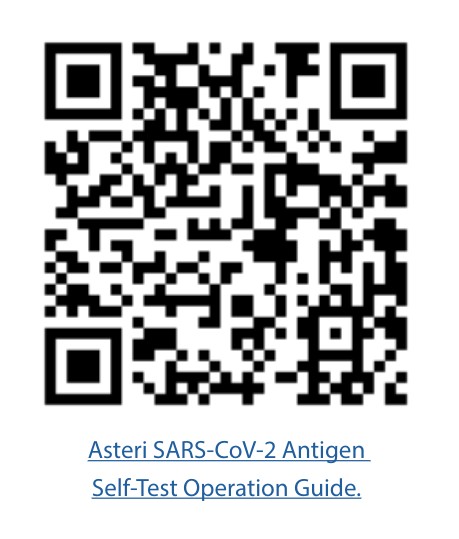 Asteri SARS-CoV-2 Antigen Self-Test Operation Guide - scan or click for video
